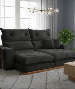 Sofá Retrátil e Reclinável Gran Bello Light 2,00 m Veludo Preto - QUINE ESTOFADOS