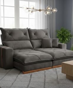 Sofá Retrátil e Reclinável Gran Bello Light 2,50 m Veludo Cinza - QUINE ESTOFADOS