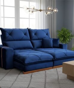 Sofá Retrátil e Reclinável Gran Bello Light 2,30 m Veludo Azul - QUINE ESTOFADOS