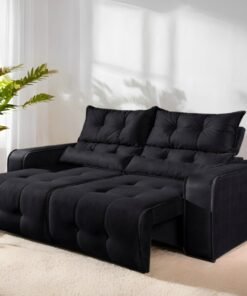 Sofá Retrátil e Reclinável Premier 2,00 m Veludo Preto 509 - DECORAR ESTOFADOS