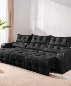 Sofá Retrátil e Reclinável Premier/Minas 2,50 m Veludo Preto 509 - DECORAR ESTOFADOS