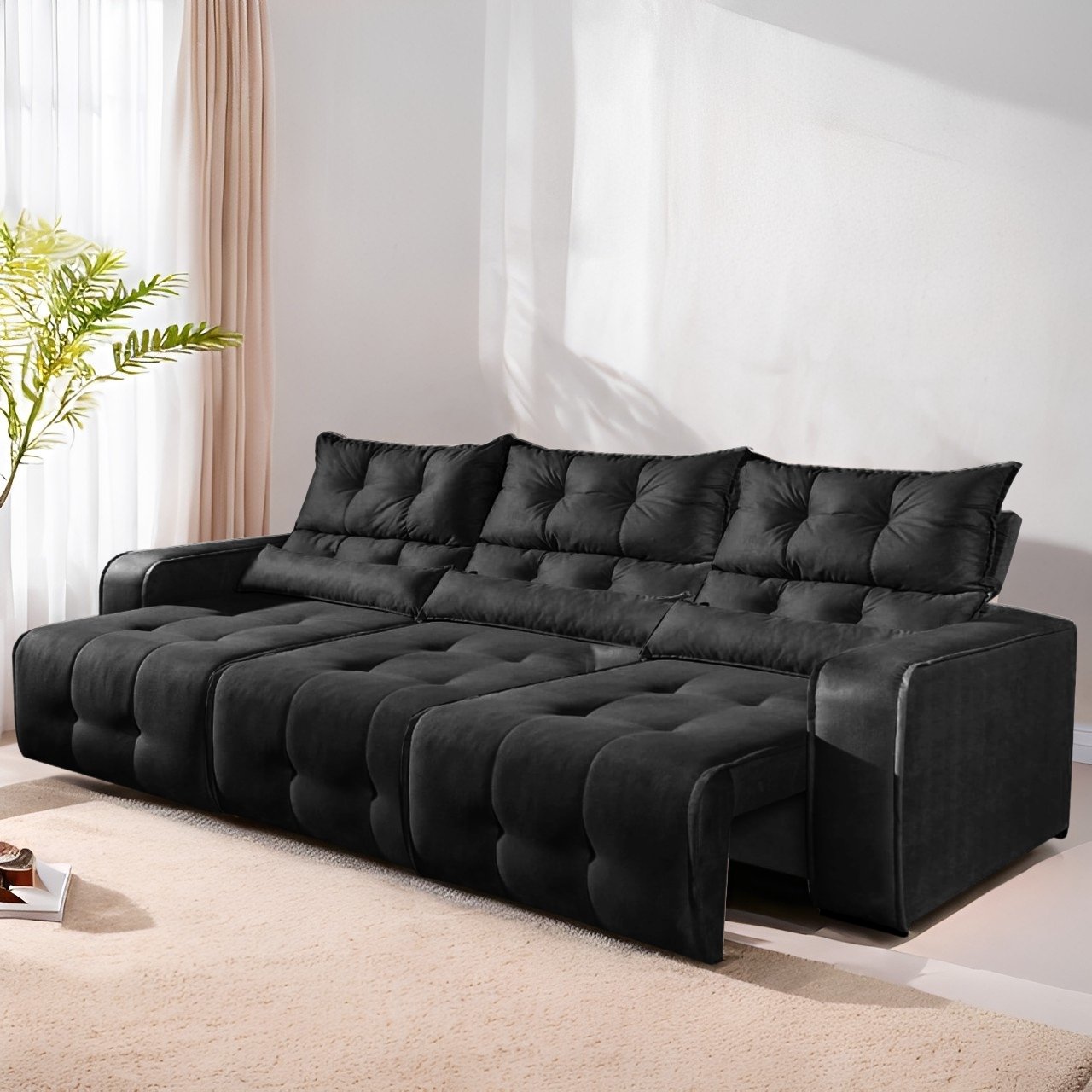 Sofa Retratil e Reclinavel Premier/Minas 2,50 m Veludo Preto 509 – DECORAR ESTOFADOS
