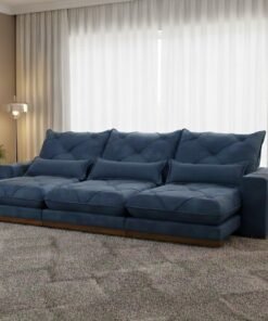 Sofá Retrátil e Reclinável Diamante/Bahia 3,50 m Veludo Azul 209 - PLENA ESTOFADOS