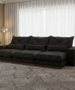 Sofá Retrátil e Reclinável Diamante/Bahia 3,50 m Veludo Preto 210 - PLENA ESTOFADOS