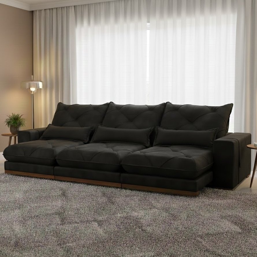 Sofa Retratil e Reclinavel Diamante/Bahia 3,50 m Veludo Preto 210 – PLENA ESTOFADOS