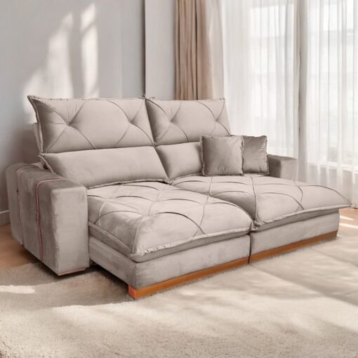 Sofá Retrátil e Reclinável Gran Bello Light 2,30 m Veludo Bege - QUINE ESTOFADOS - Imagem 2
