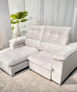 Sofá Retrátil e Reclinável Suíça 2,10 m Veludo Marfim – LEO DECOR (PROMOÇÃO - LEVE AVARIA)