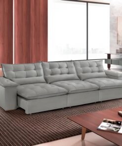 Sofa Retratil e Reclinavel Niger 3,10 m Veludo Cinza B010 - TREVO ESTOFADOS