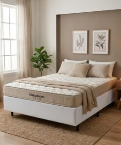 Colchão Casal Fit 25 cm D45 + Base Simples Corino Branco – ORTOBOM + ALTO NÍVEL