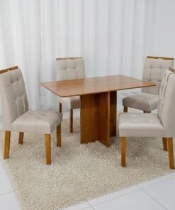 Mesa Salinas 120 (Tampo Londres s/ vidro) Cinamomo com 4 Cadeiras Sophia Veludo Bege – CEL MÓVEIS + WM DECOR