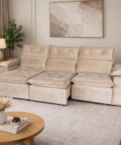 Sofá Retrátil e Reclinável Imperial 2,75 m Veludo Jolie Bege 03 - IMPERIAL DECOR