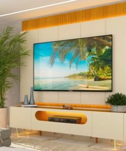 Painel até 85″ Magnífico Naturale/Off White + Rack Nobre 210 (Pés de vidro) Off White/Naturale – GELIUS