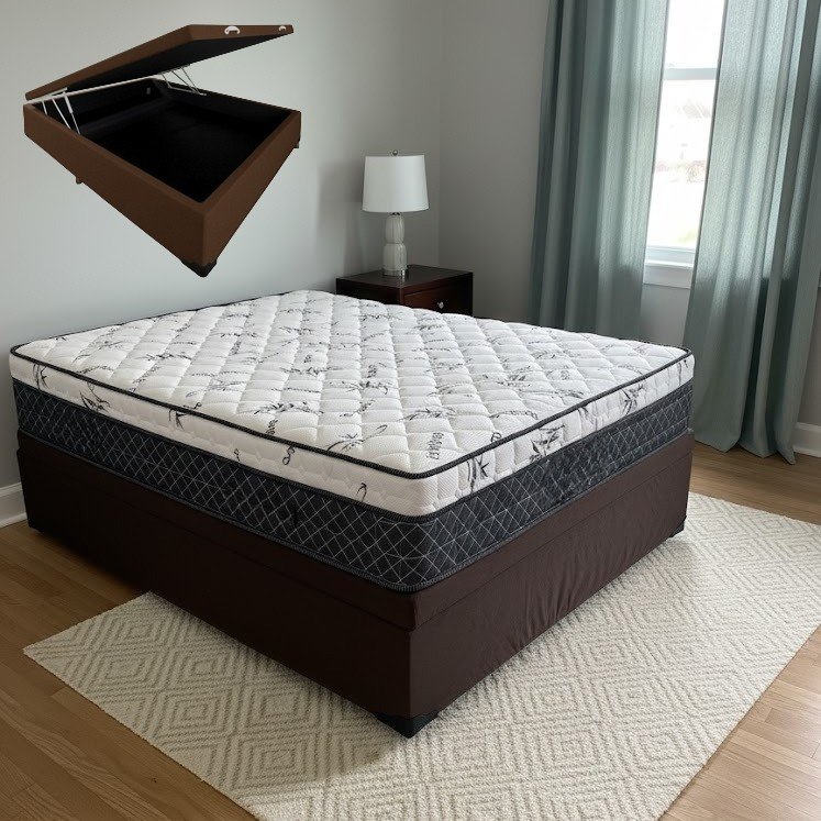 Colchão Casal Prime Light 26 cm D28 Molas Ensacadas + Base Baú Corino Marrom – ORTHOPRIME + BIOSTAR