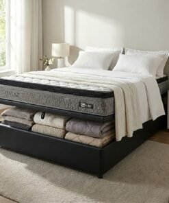 Colchão Casal Qatar 26 cm D28 Molas Ensacadas + Base Baú Corino Preto – DESIGN + BIOSTAR