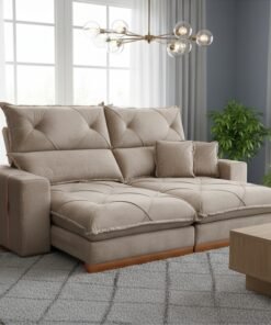 Sofá Retrátil e Reclinável Gran Bello Light 2,50 m Veludo Bege - QUINE ESTOFADOS