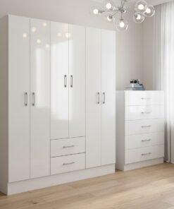Guarda-Roupa 6 Portas Jamaica 6002 + Cômoda 5 Gavetas Aruba Branco – FELLICCI