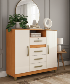 Cômoda 4 Gavetas 2 Sapateiras Angra CO260 Cinamomo/Off White - FELLICCI