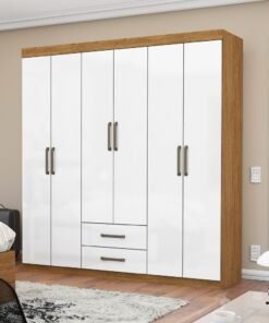 Guarda-Roupa 6 Portas(Sem Espelho/Sem Pés) Áries 1,53 m Cinamomo/Branco - CARIOCA MÓVEIS