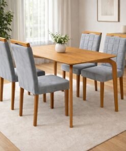 Mesa Capri 120 (S/Vidro) Laminado Natural com 4 Cadeiras Las Vegas Veludo Cinza Grafite 10 – MÓVEIS VALVERDE + OURO DECO