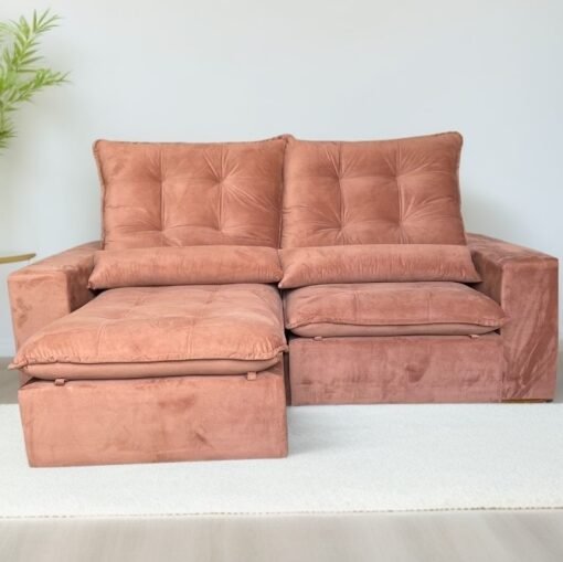 Sofá Retrátil e Reclinável Malu 2,50 m Veludo Ferrugem – D’VITRINE ESTOFADOS (PROMOÇÃO - LEVE AVARIA)