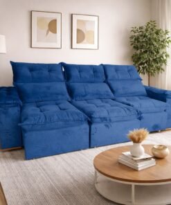 Sofá Retrátil e Reclinável Imperial 2,75 m Veludo Jolie Azul 07 - IMPERIAL DECOR