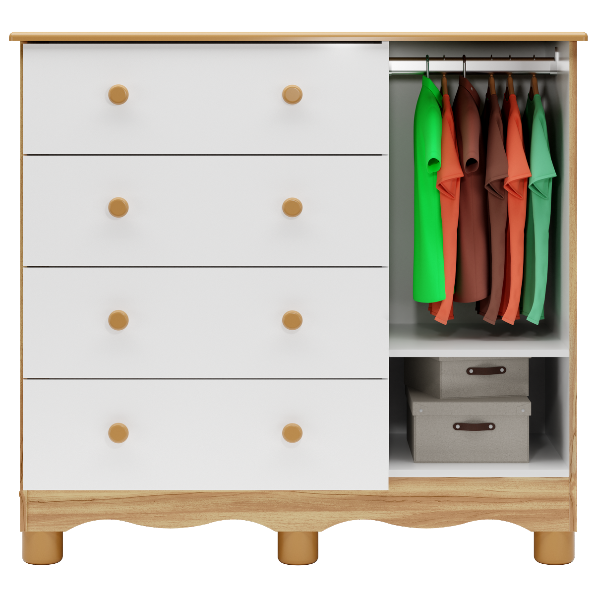 Guarda-Roupa 3 Portas Tedy + Berço Americano Uli + Cômoda Tedy Branco Brilho/Amêndoa - PEROBA MÓVEIS - Imagem 6