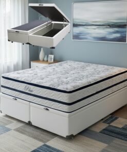 Colchão Queen Blue 32 cm H33 Molas Ensacadas + Base Baú Corino Branco – PAROPAS + ALTO NÍVEL
