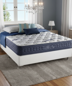 Colchão Casal Blue Sea 31 cm D28 Molas Ensacadas + Base Simples Corino Branco – ANJOS + ALTO NÍVEL