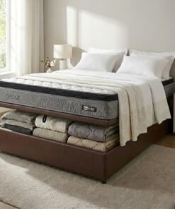 Colchão Casal Qatar 26 cm D28 Molas Ensacadas + Base Baú Corino Marrom – DESIGN + ALTO NÍVEL