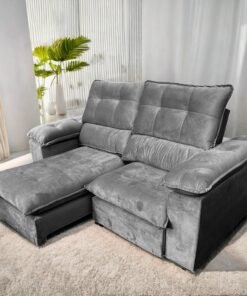 Sofá Retrátil e Reclinável Suíça 2,50 m Veludo Cinza Grafite – LEO DECOR (PROMOÇÃO - LEVE AVARIA)