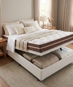 Colchão Casal Classic 22 cm AGD70 Molas Ensacadas + Base Baú Corino Branco – ANJOS COLCHÕES + BIOSTAR