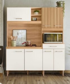 Kit Cozinha Yara 1,60 m Freijo/Off White Cristal/Ripado - NICIOLI