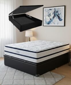 Colchão Casal Blue 32 cm H33 Molas Ensacadas + Base Baú Corino Preto – PAROPAS + BIOSTAR