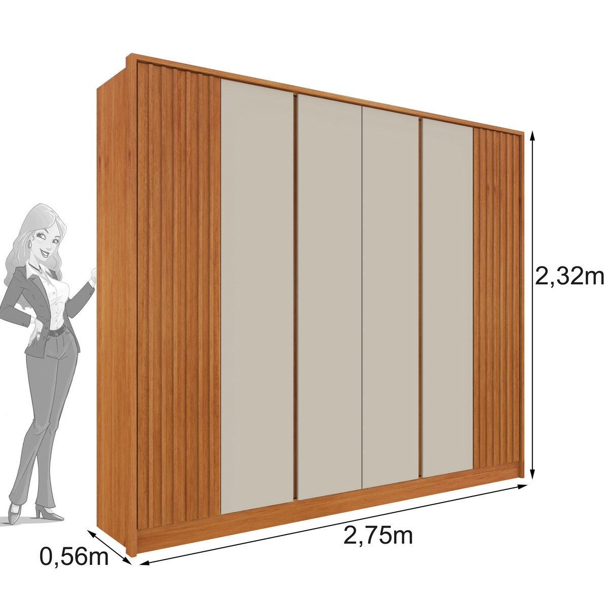 Guarda-Roupa 6 Portas Barcelona/Montserrat Ripado 2,75 m Cinamomo/Off White - TCIL - Imagem 5