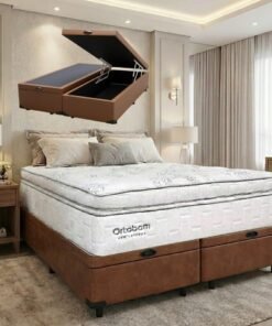 Colchão Queen New Freedom 32 cm D33 Molas Ensacadas + Base Baú Corino Marrom – ORTOBOM + ALTO NÍVEL