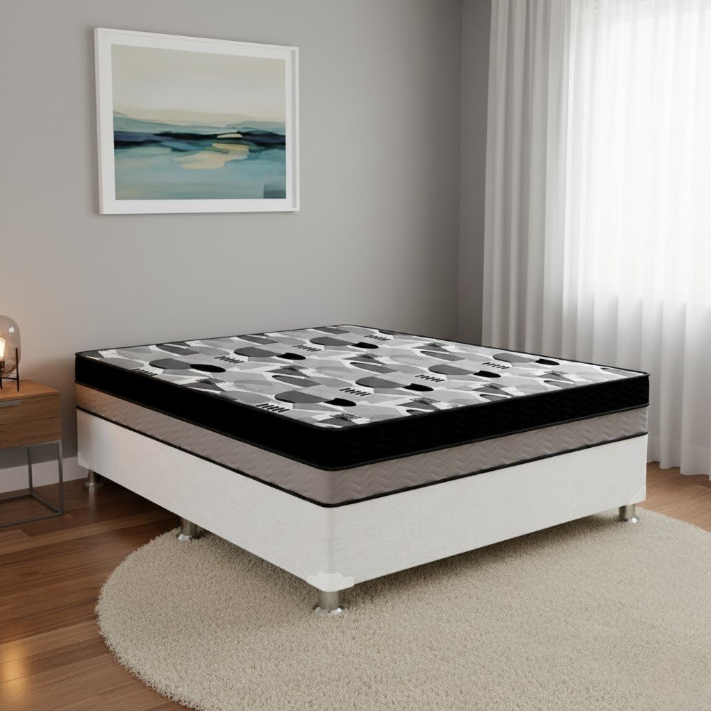 Colchão Casal ISO Dupla Face 20 cm D28/D33 + Base Simples Corino Branco – ORTOBOM + ALTO NÍVEL