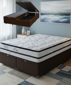 Colchão Queen Blue 32 cm H33 Molas Ensacadas + Base Baú Corino Marrom – PAROPAS + ALTO NÍVEL