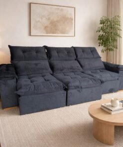 Sofá Retrátil e Reclinável Imperial 2,75 m Veludo Jolie Preto 12 - IMPERIAL DECOR