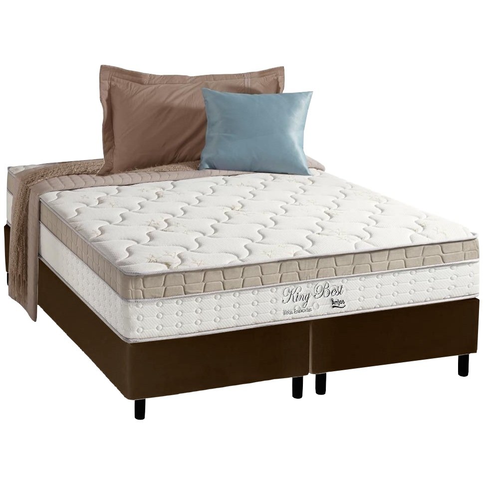 Colchão Queen King Best 28 cm D28 Molas Ensacadas + Base Simples Corino Marrom – ANJOS + ALTO NÍVEL - Imagem 2