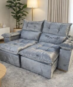 Sofá Retrátil e Reclinável Imperial 2,00 m Veludo Jolie Cinza 08 - IMPERIAL DECOR