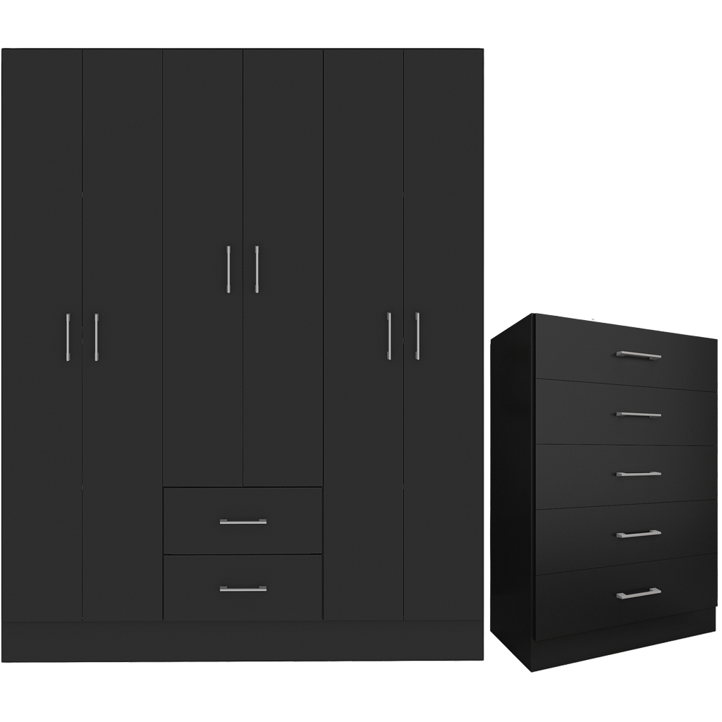 Guarda-Roupa 6 Portas Jamaica 6002 + Cômoda 5 Gavetas Aruba Preto – FELLICCI - Imagem 2