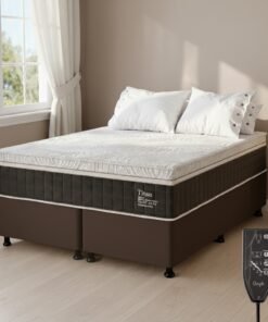 Colchão Queen Massageador Titan/Thor 34 cm D28 Molas Ensacadas + Base Box Simples Corino Marrom – VIERO + ALTO NÍVEL
