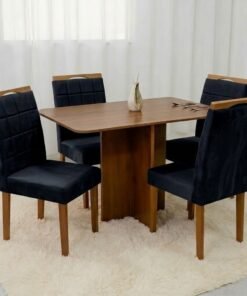 Mesa Salinas 120 (Tampo Londres s/vidro) Cinamomo/Off White com 4 Cadeiras Las Vegas Veludo Preto 13 – CEL MÓVEIS + OURO DECOR