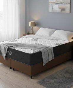 Colchão Queen Star Plus 25 cm D26 Molas Ensacadas + Base Simples Corino Marrom – INOVAFLEX + BIOSTAR
