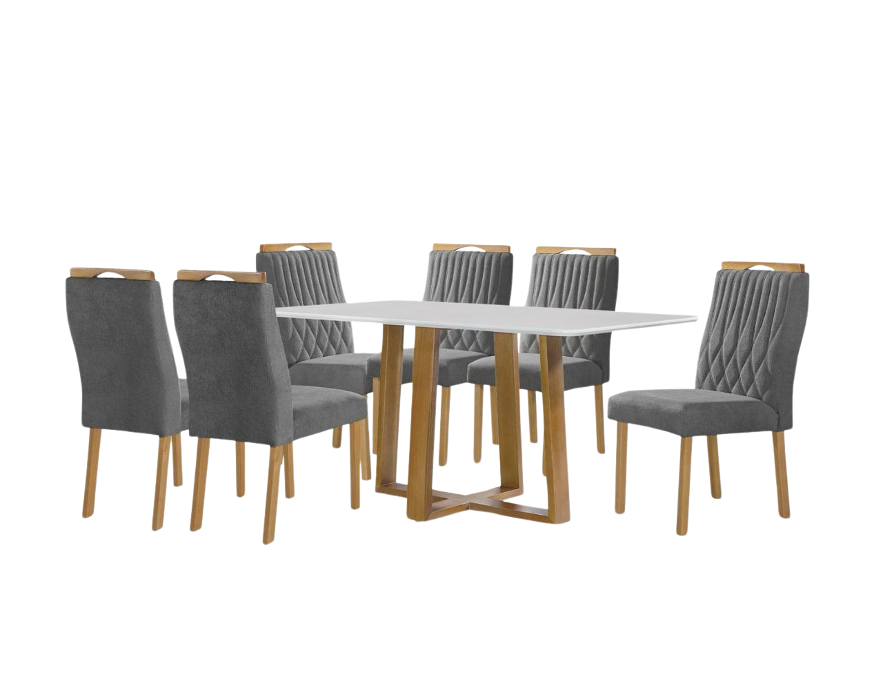 Mesa Pedro 160 Mel/Off White com 6 Cadeiras Gênova Veludo Grafite – ART ASSENTOS - Imagem 4
