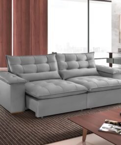 Sofá Retrátil e Reclinável Níger 2,50 m Veludo Cinza B010 - TREVO ESTOFADOS
