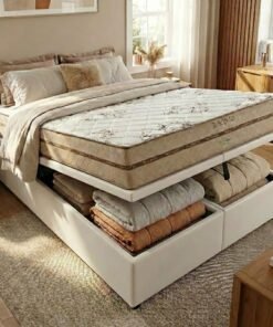 Colchão Queen Toronto 30 cm D28 Molas Ensacadas + Base Baú Corino Branco – ECOTEC + ALTO NÍVEL