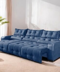 Sofá Retrátil e Reclinável Premier/Minas 2,50 m Veludo Azul 510 - DECORAR ESTOFADOS