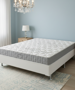 Colchão Casal Orthosono 18 cm D33 + Base Simples Corino Branco – ANJOS + BIOSTAR