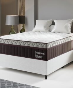 Colchão Casal Montreal 32 cm D28 Molas Ensacadas + Base Simples Corino Branco – VIERO + ALTO NÍVEL